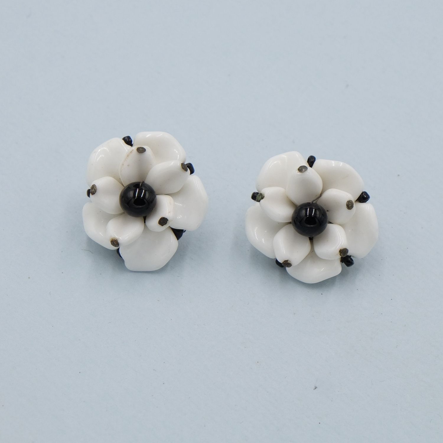 Vintage Milk Glass Flower Earrings 1950s