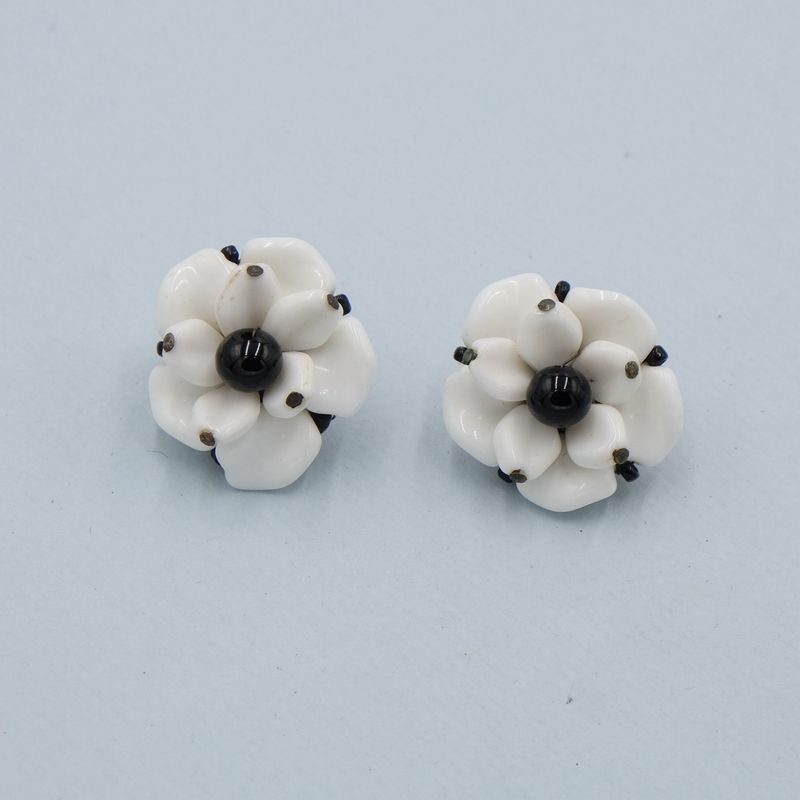 Vintage Milk Glass Flower Earrings 1950s
