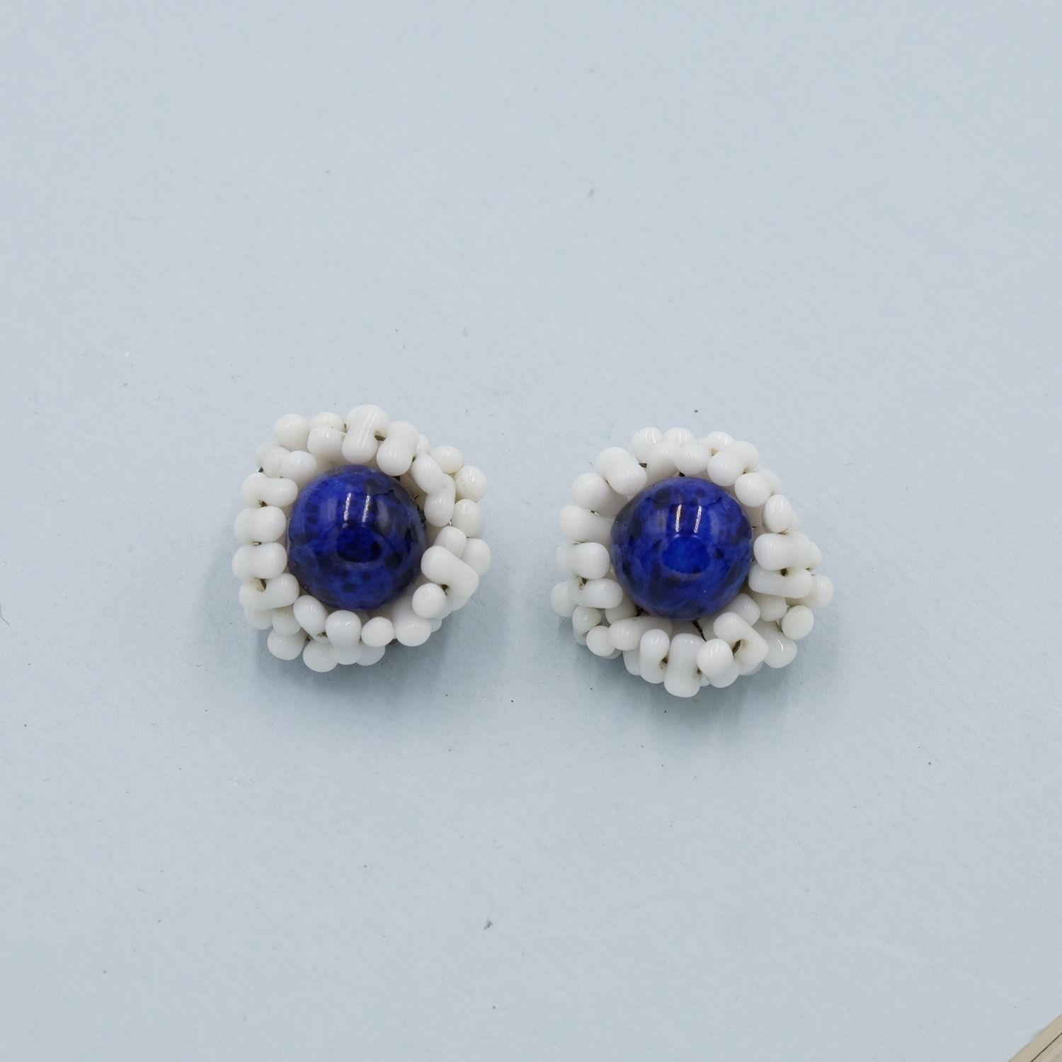 Vintage Miriam Haskell with Marble Blue Center Earrings 1950s