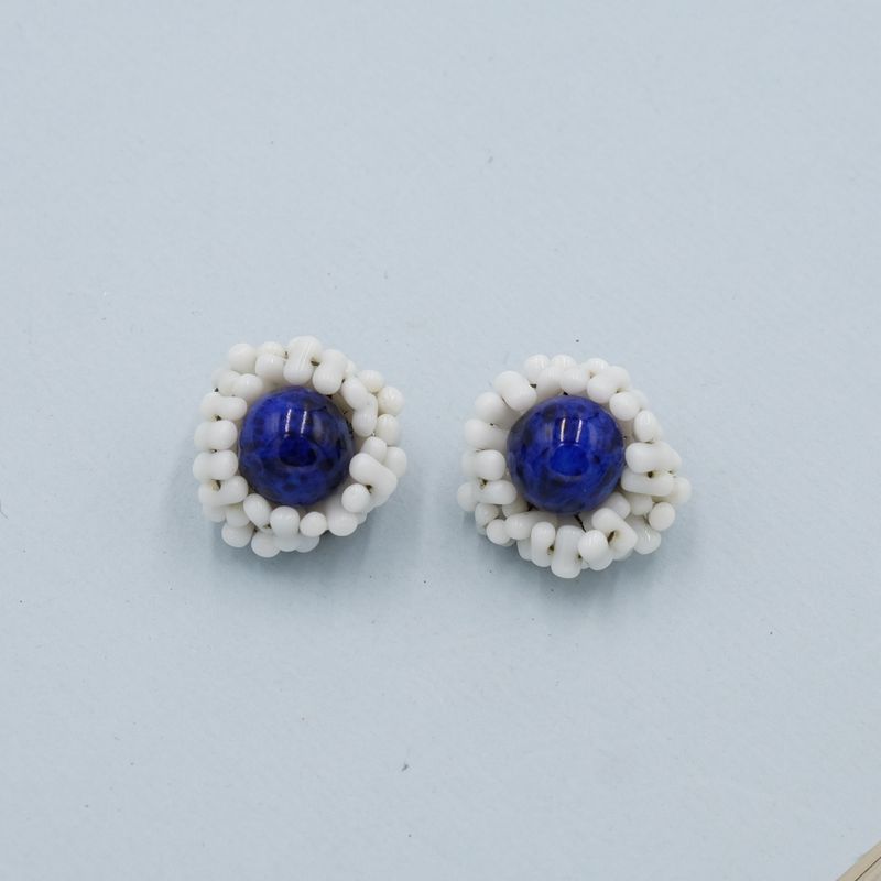 Vintage Miriam Haskell with Marble Blue Center Earrings 1950s