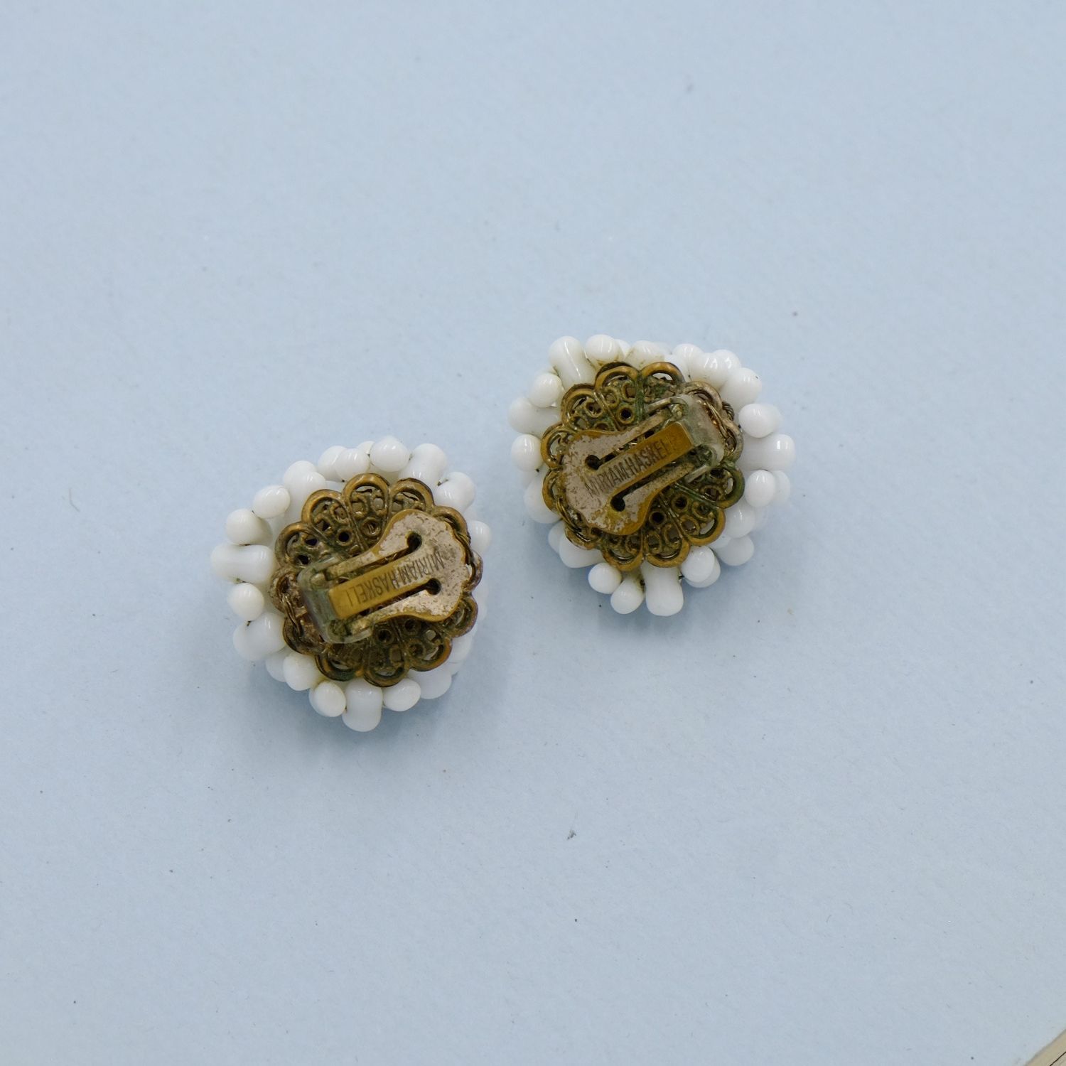 Vintage Miriam Haskell with Marble Blue Center Earrings 1950s