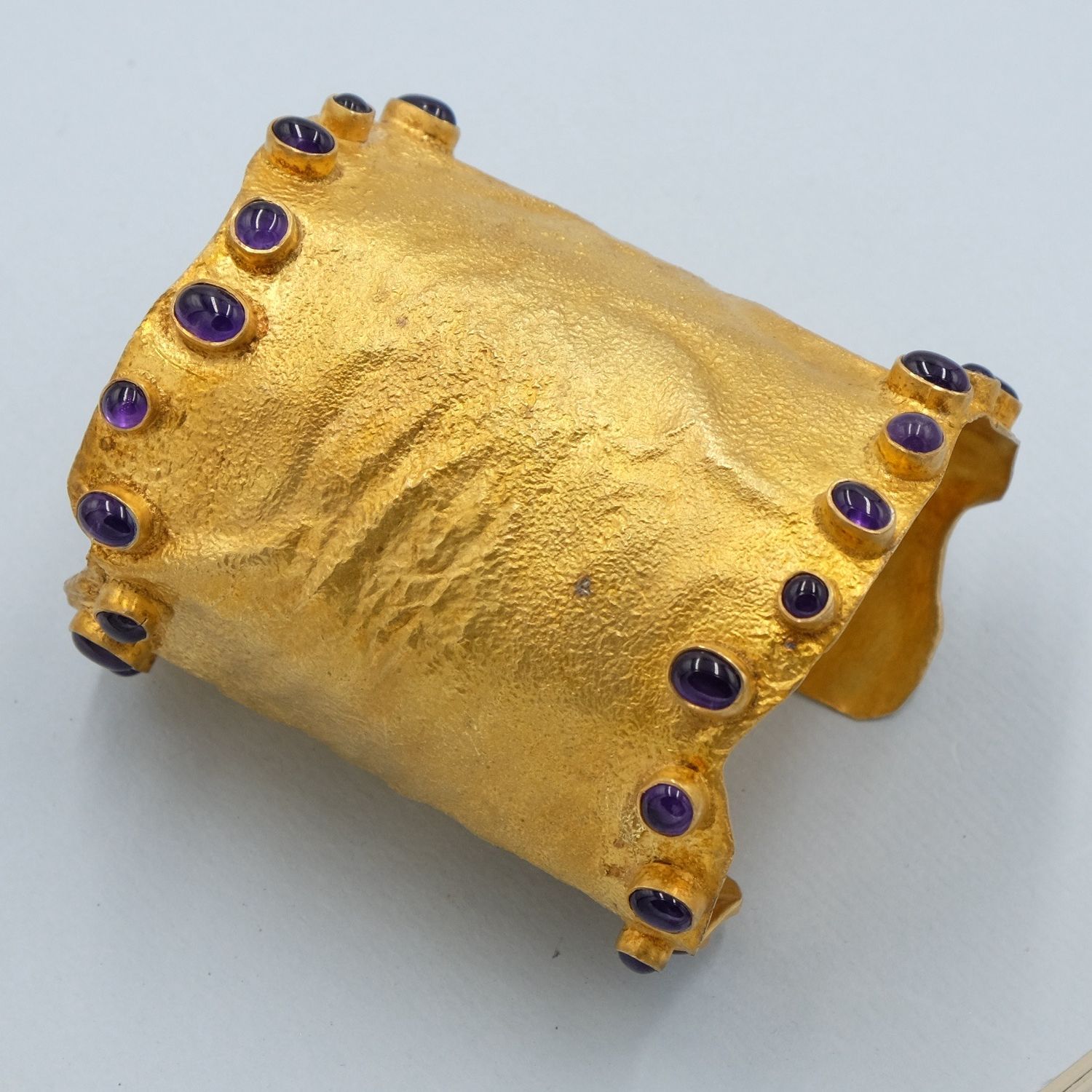 Designer Cuff Bracelet with Purple Cabochons 