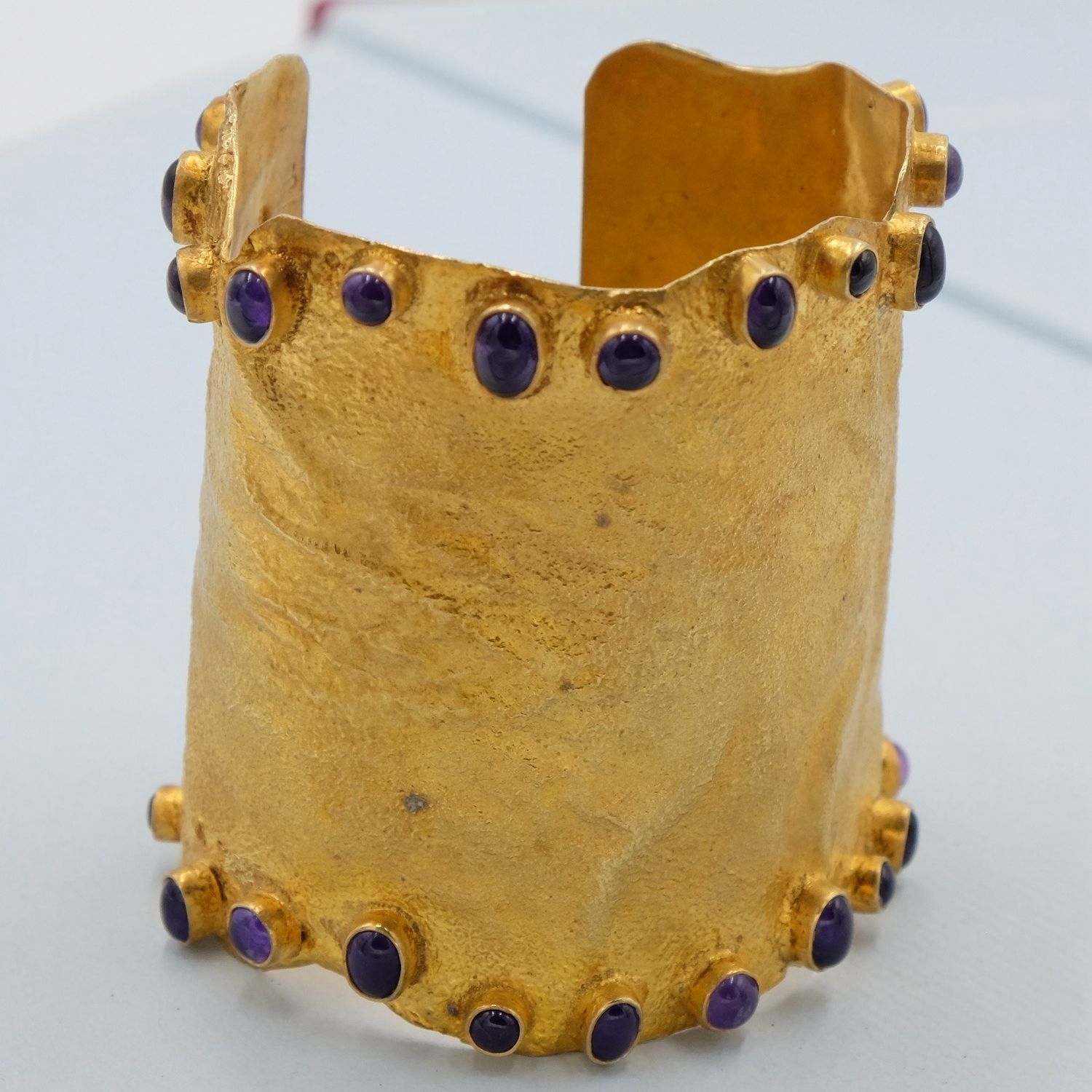 Designer Cuff Bracelet with Purple Cabochons 