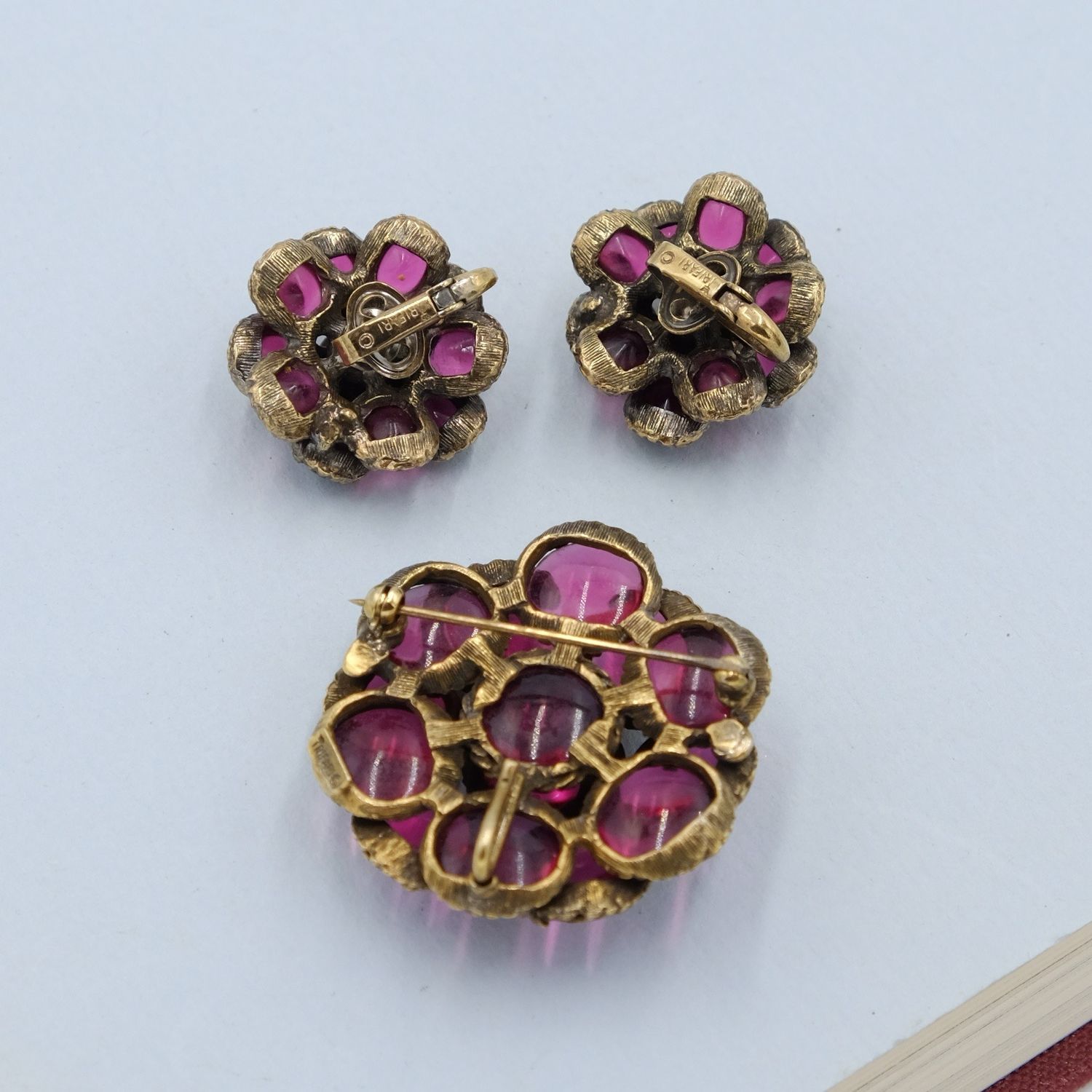 Vintage Trifari Renaissance Red Cluster Set 1960s 
