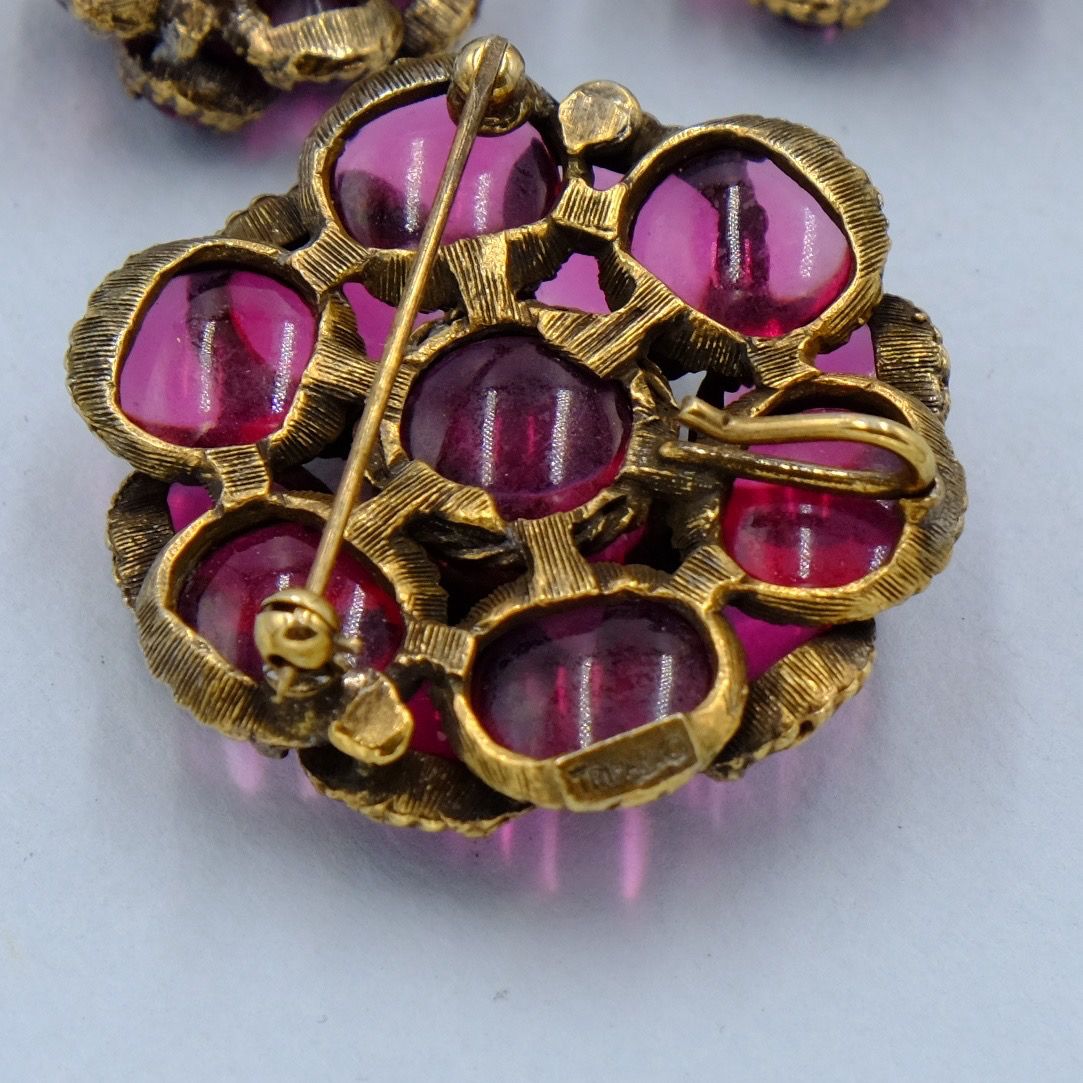 Vintage Trifari Renaissance Red Cluster Set 1960s 