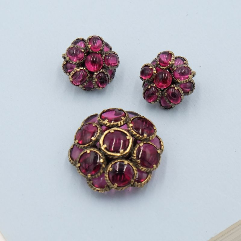Vintage Trifari Renaissance Red Cluster Set 1960s 