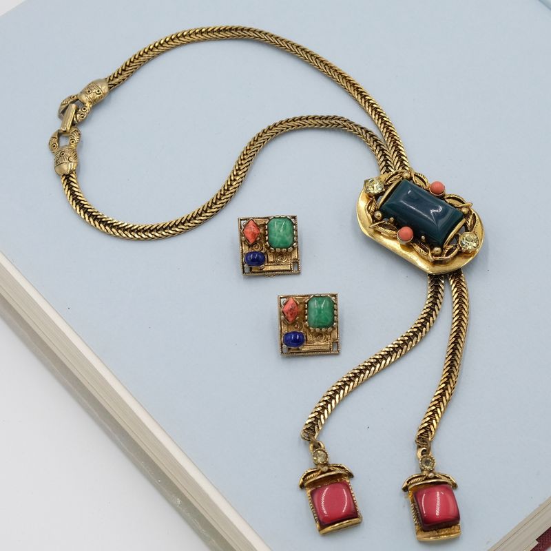 Vintage Geometric Set Necklace and Earrings 1970s