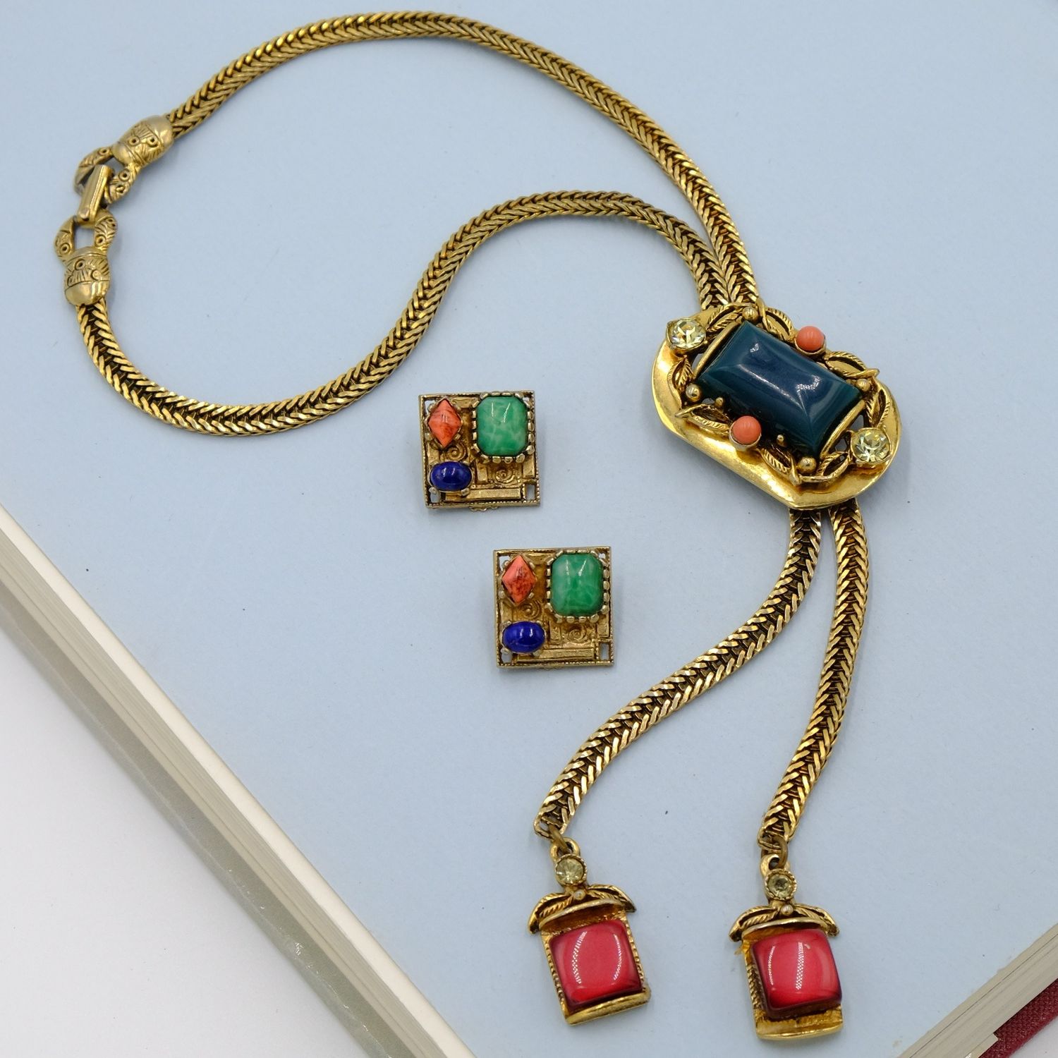 Vintage Geometric Set Necklace and Earrings 1970s