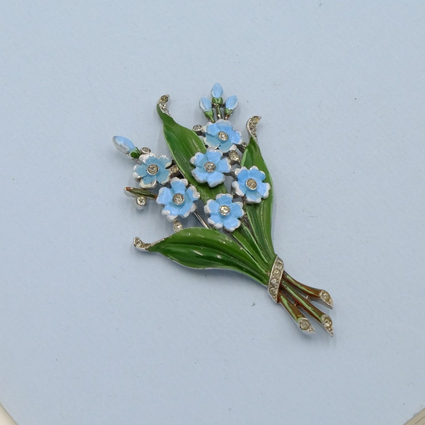 Vintage Trifari Forget-me-not Bouquet Flower Dress Clip 1940s