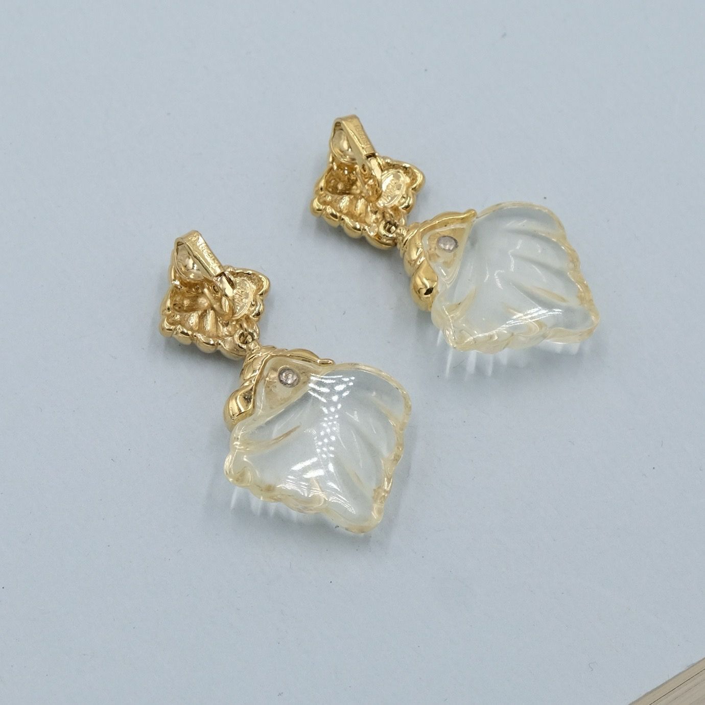 Vintage Trifari Lucite Shell Earrings 1970s