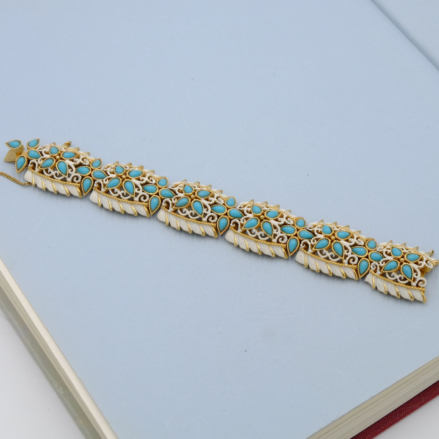 Trifari Oriental White and Blue Bracelet 1960s