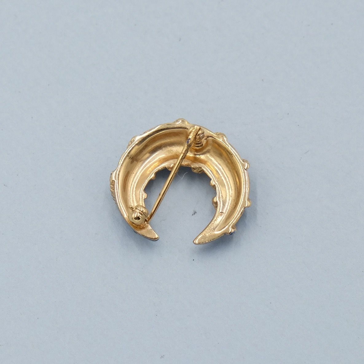 Vintage Trifari Enamel Blue Crescent Pin 1960s