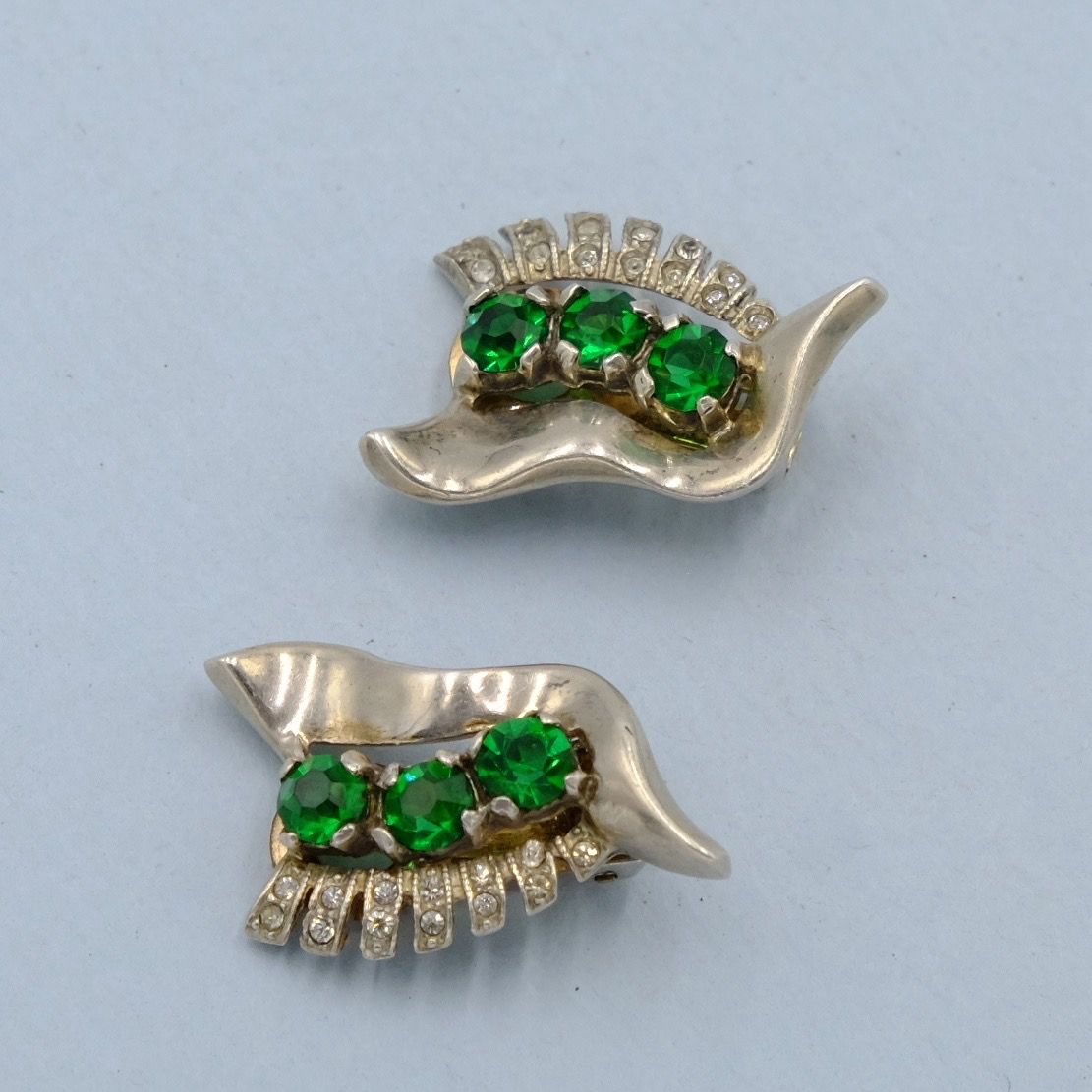 Vintage Mazer Green Crystal Earrings 1940s 
