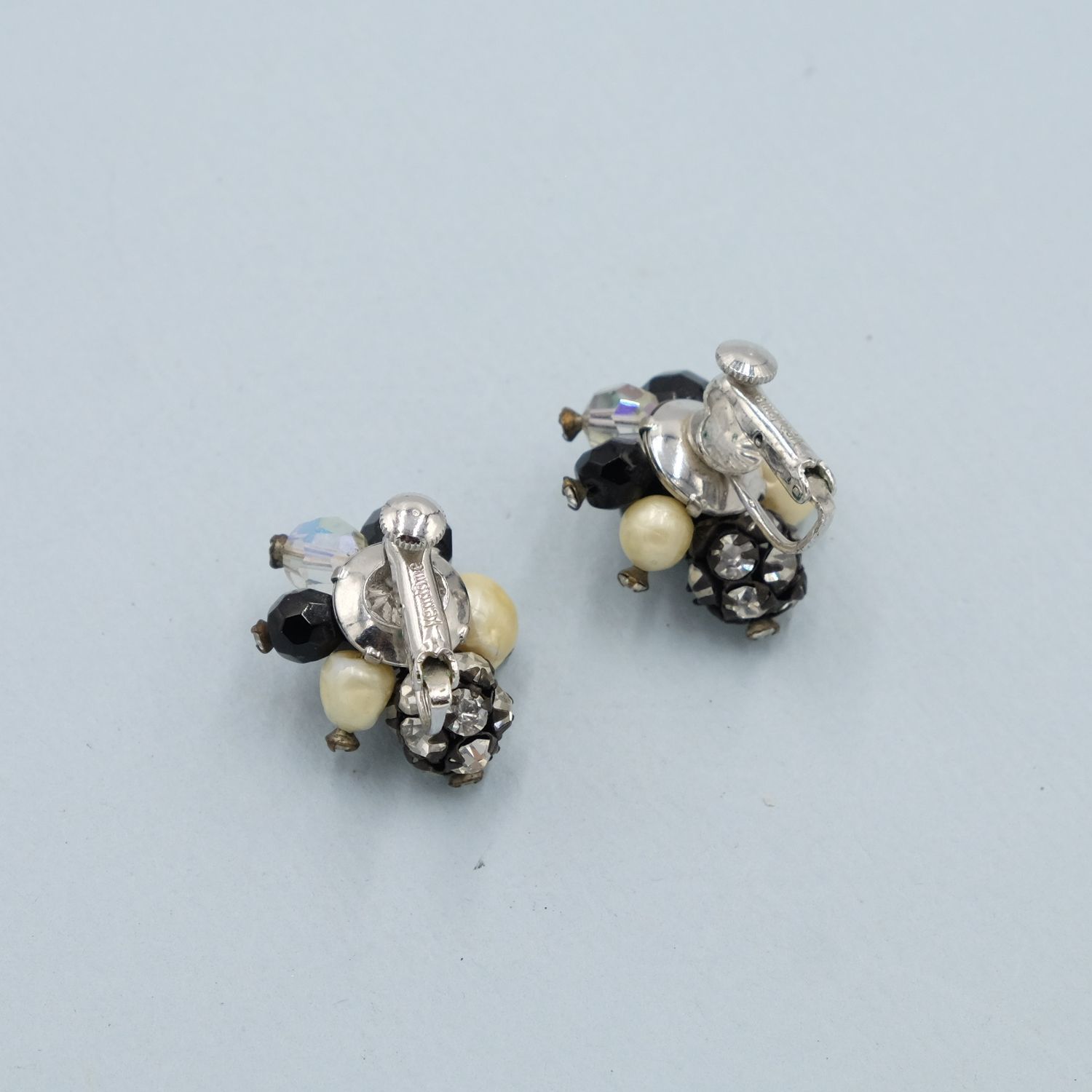 Vintage Vendome Black and White Cluster Earrings 1960s