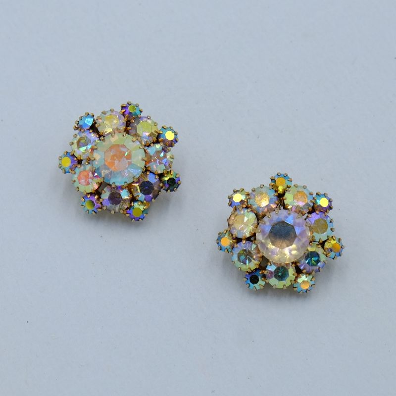 Aurora Borealis Vintage Cluster Earrings 1950s