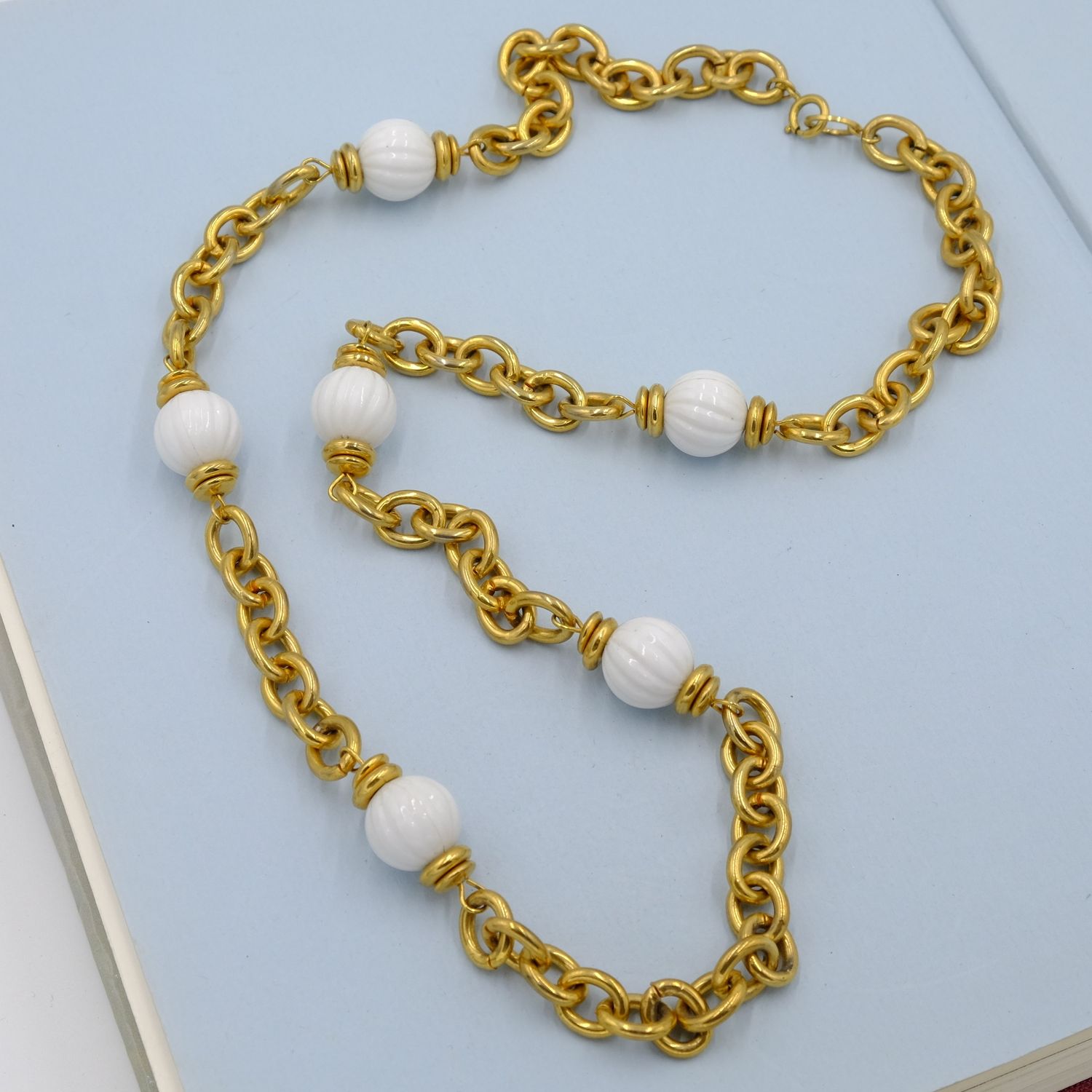 Vintage Heavy Chain with Milk Glass Melon Beads 1980s