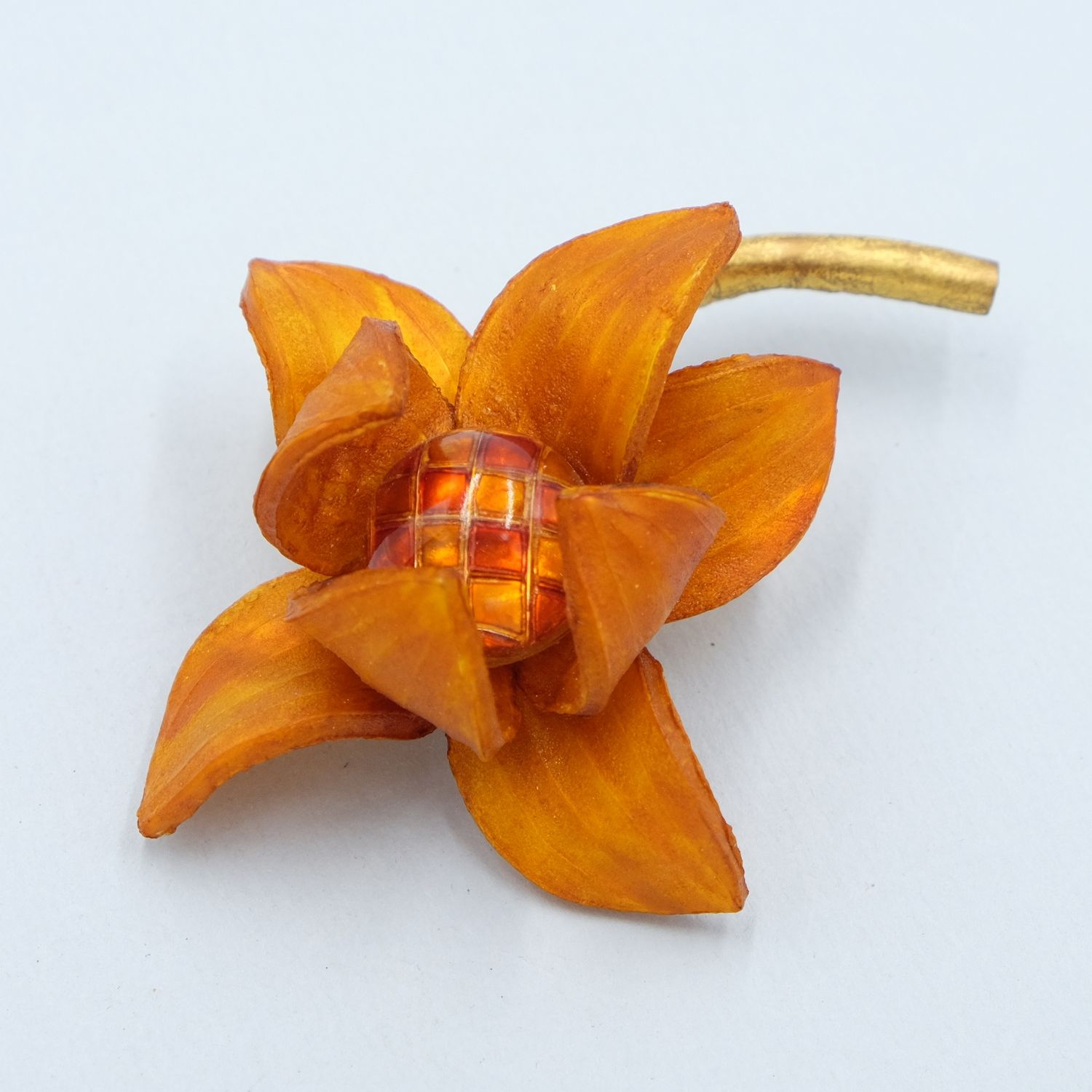 Vintage Fabrice France Orange Flower Brooch