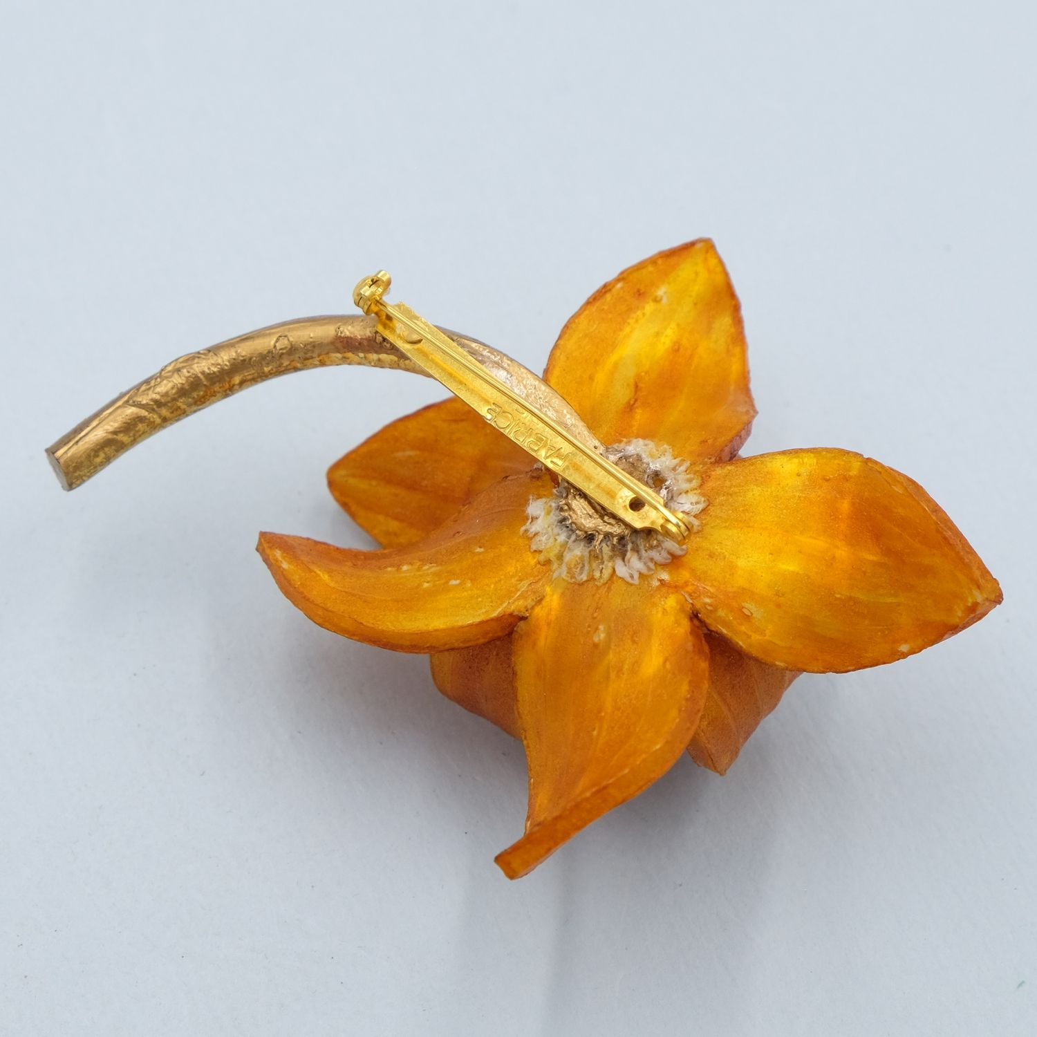 Vintage Fabrice France Orange Flower Brooch