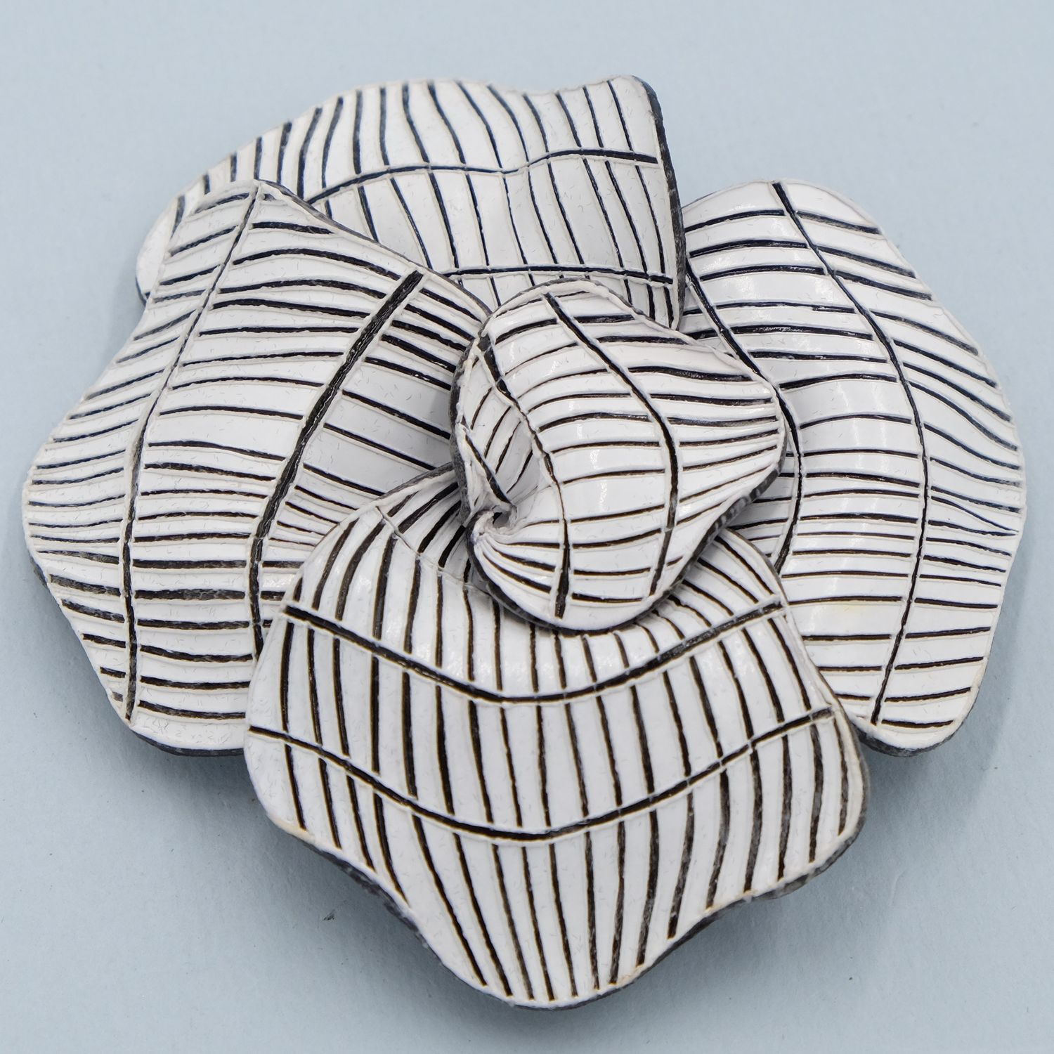 Vintage Fabrice Black and White Flower Brooch