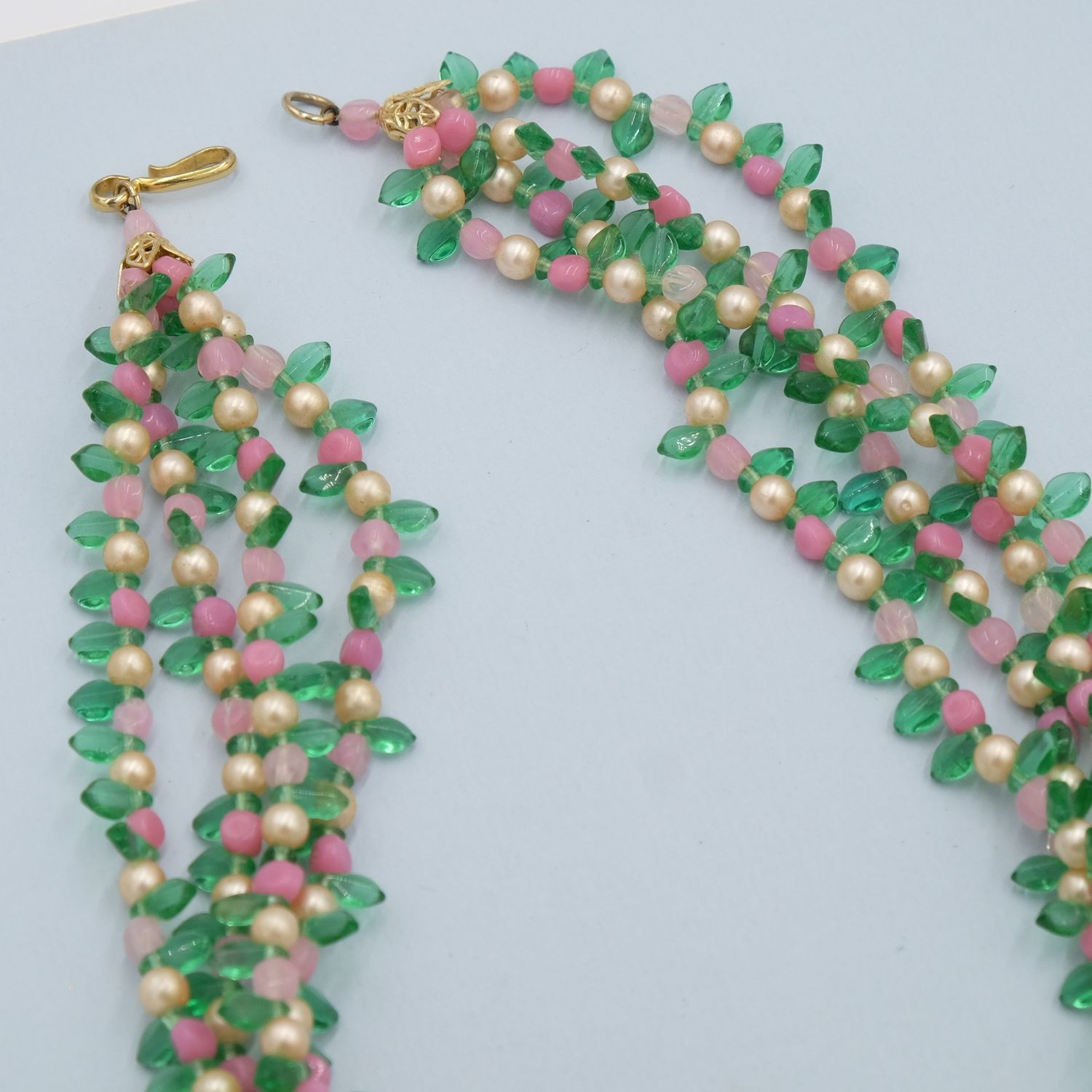 Vintage Multirow Glass Beads Necklace 1960s