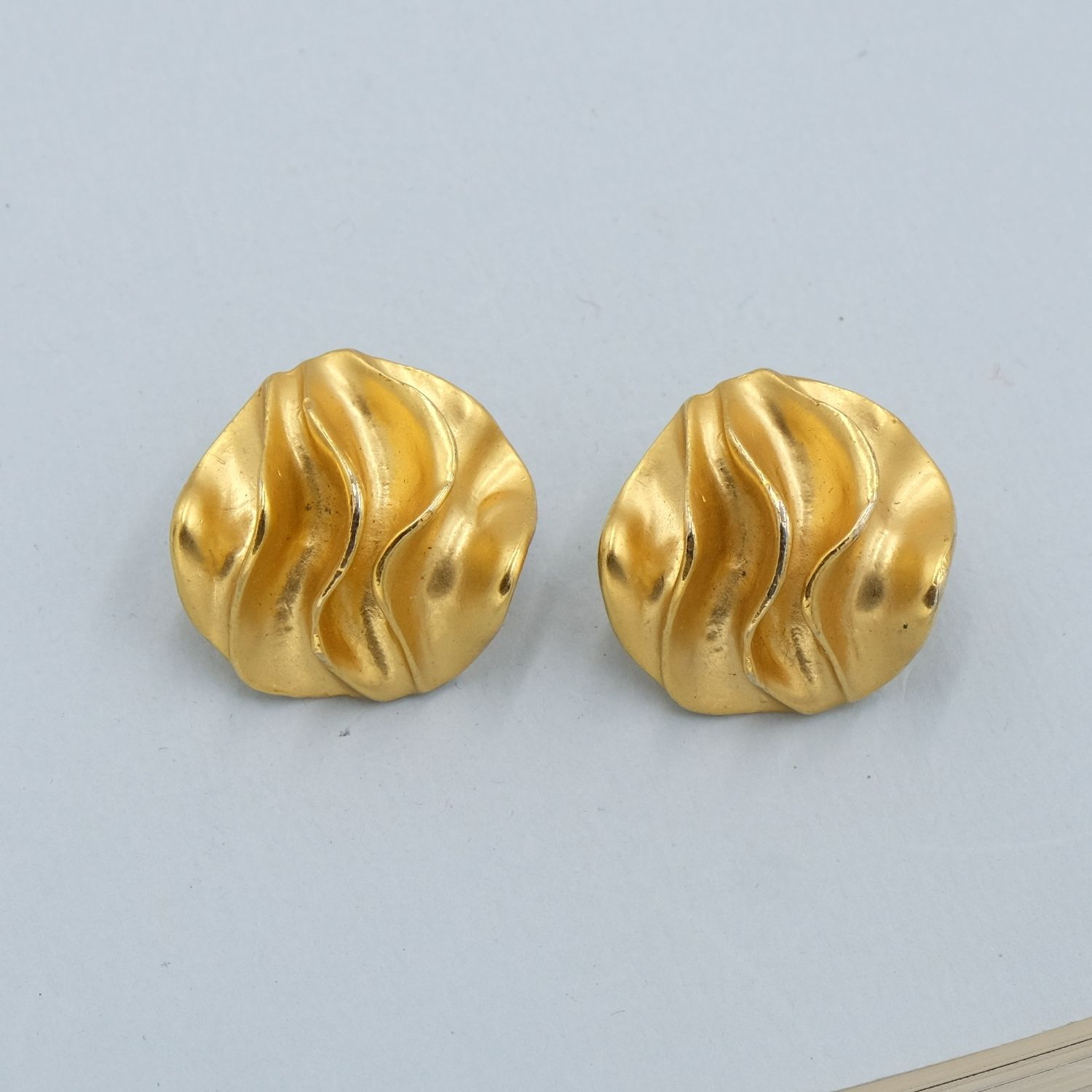 Vintage Large Matte Metal Earrings 1980s