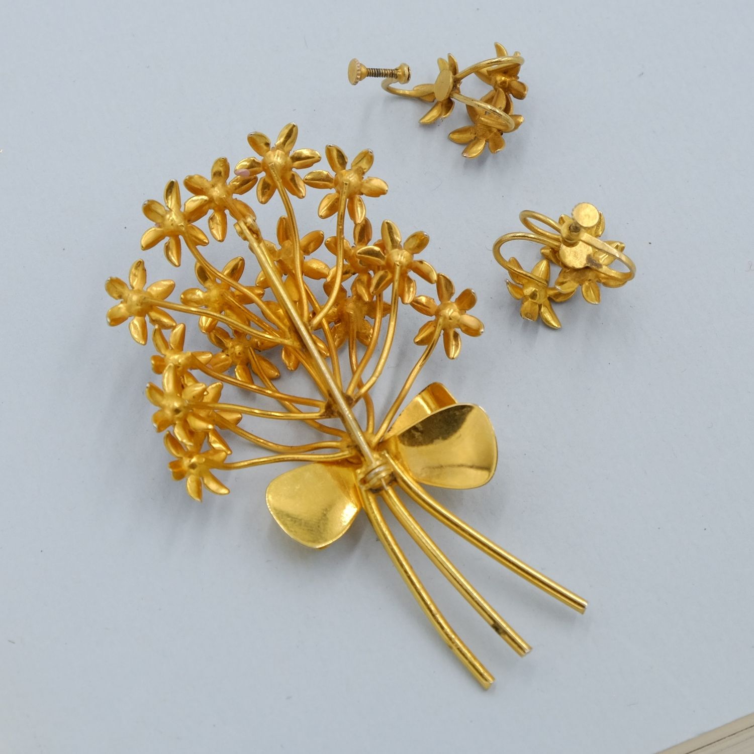 Vintage Delicate Enamel Bouquet Brooch and Earrings 1930s