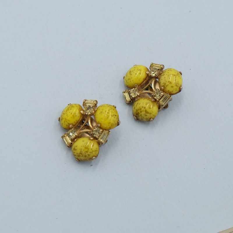 Vintage Kramer of NY Yellow Glass Earrings 1950s