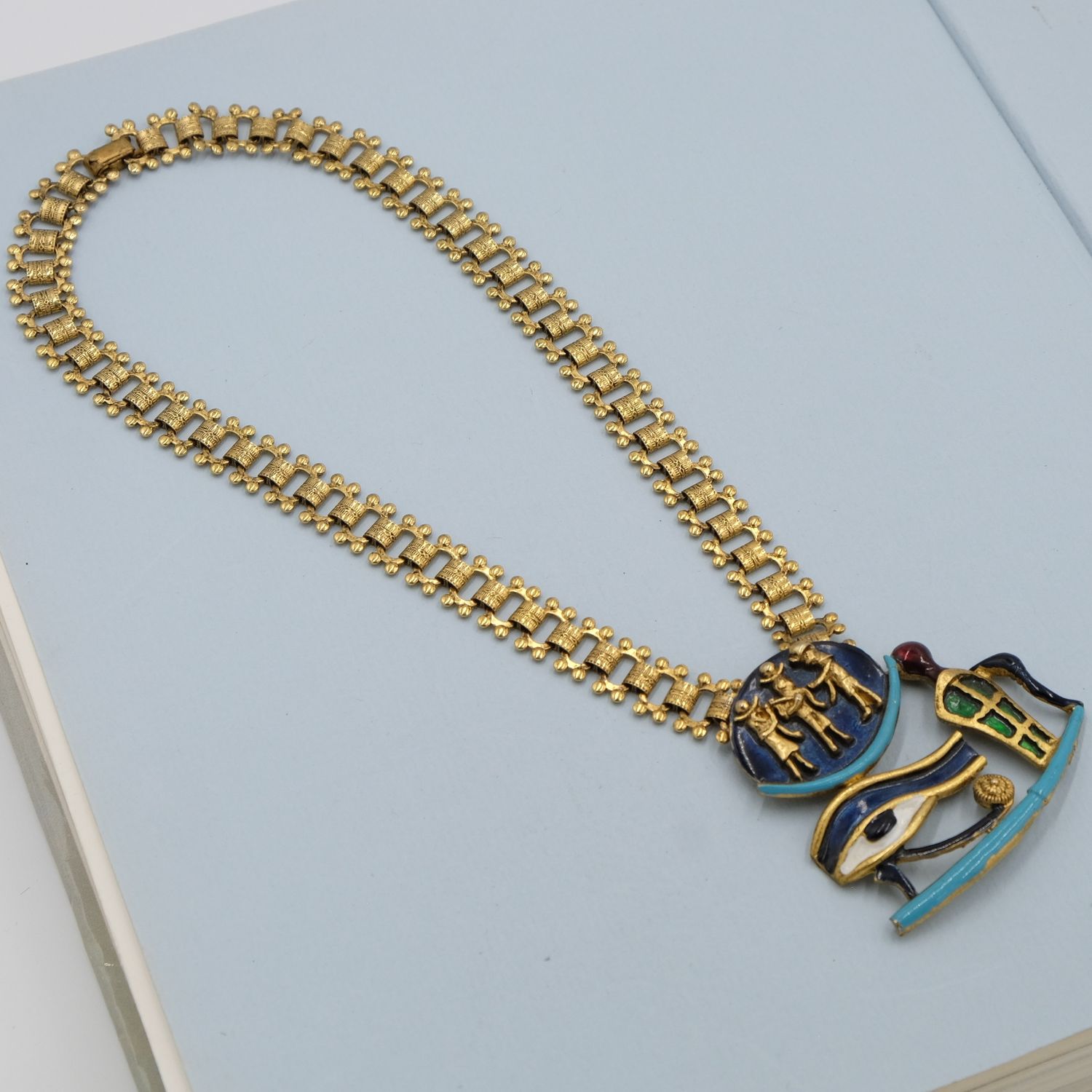 Egyptian Revival Horus Eye Necklace 1970s