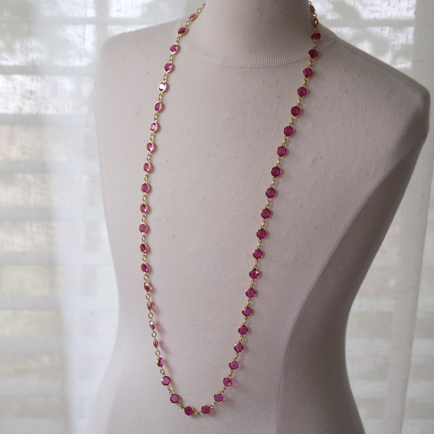 Vintage Pink Bezel Necklace 1980s