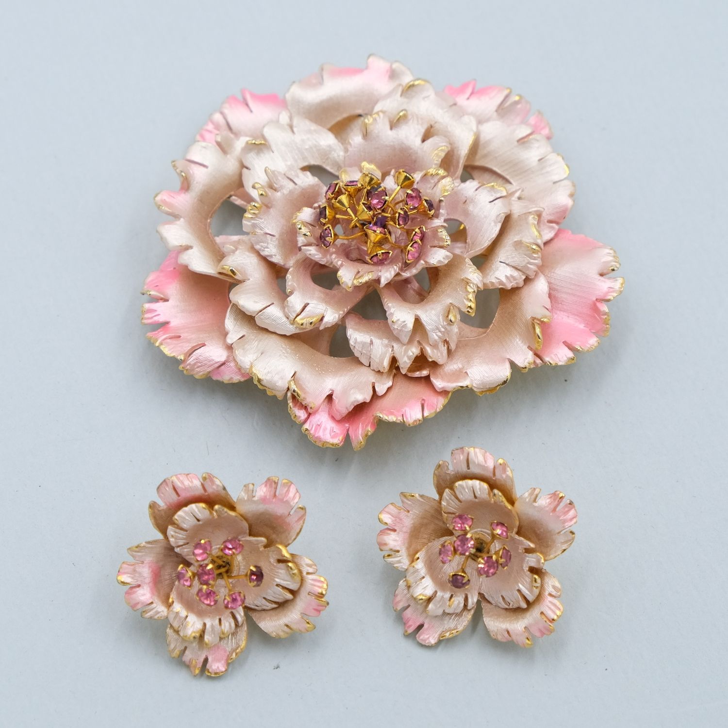 Vintage Park Lane Peony Brooch and Earrings Set 1960s