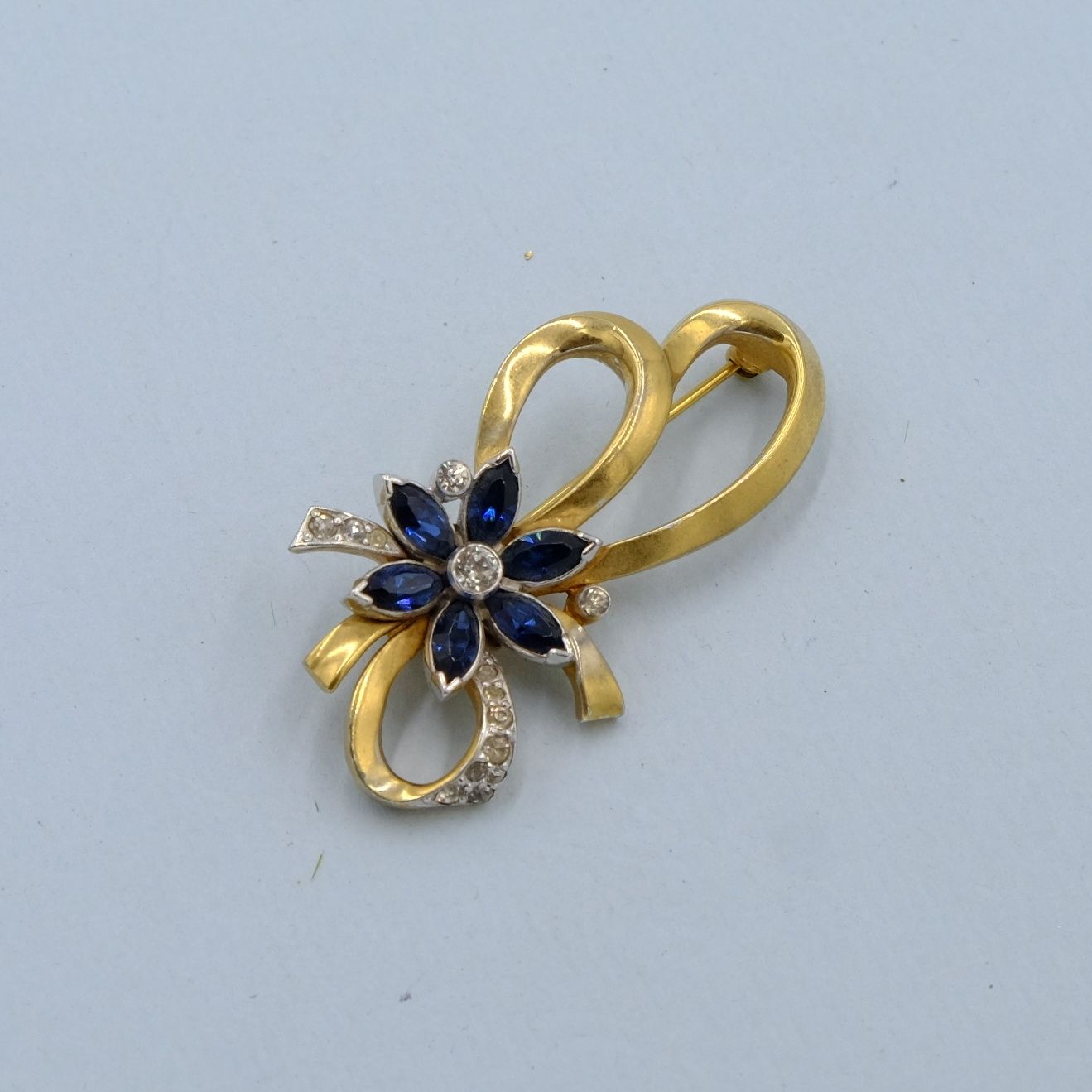 Vintage Mazer Blue Flower Pin 1950s