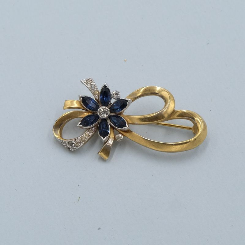 Vintage Mazer Blue Flower Pin 1950s
