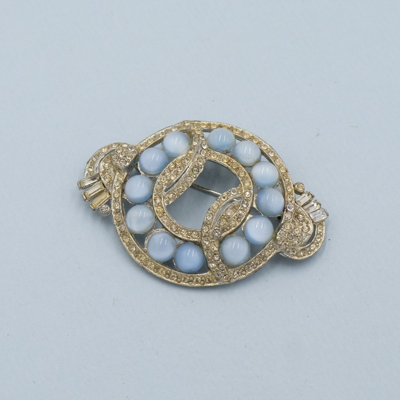 Vintage Faux Moonstone Art Deco Brooch 1930s