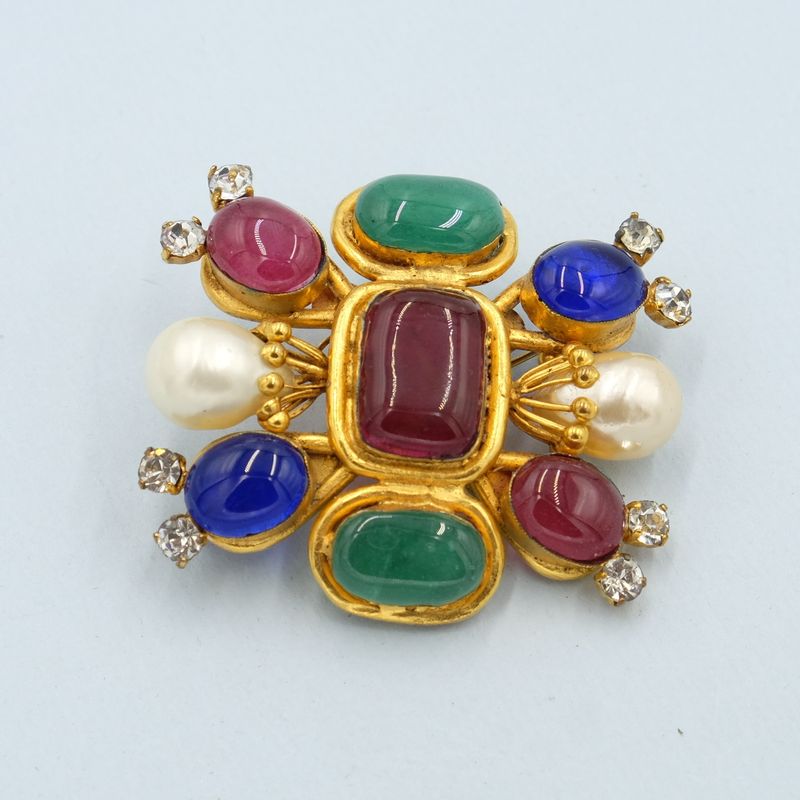 Vintage Gripoix Large Jewel Tone Brooch 1970s