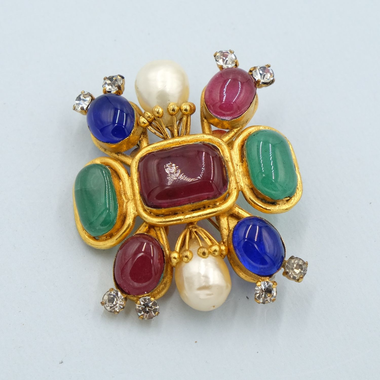 Vintage Gripoix Large Jewel Tone Brooch 1970s