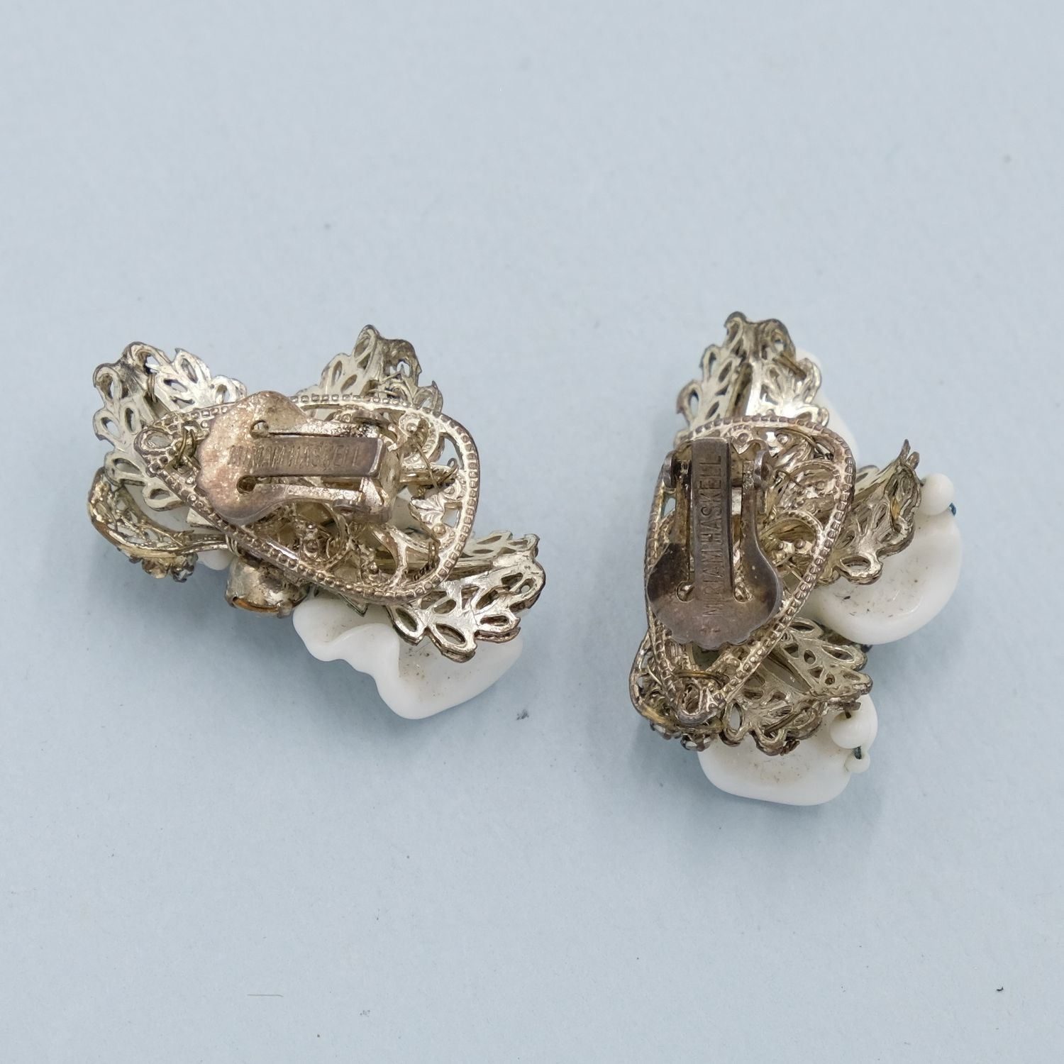Vintage Miriam Haskell Milk Glass Earrings 1950s