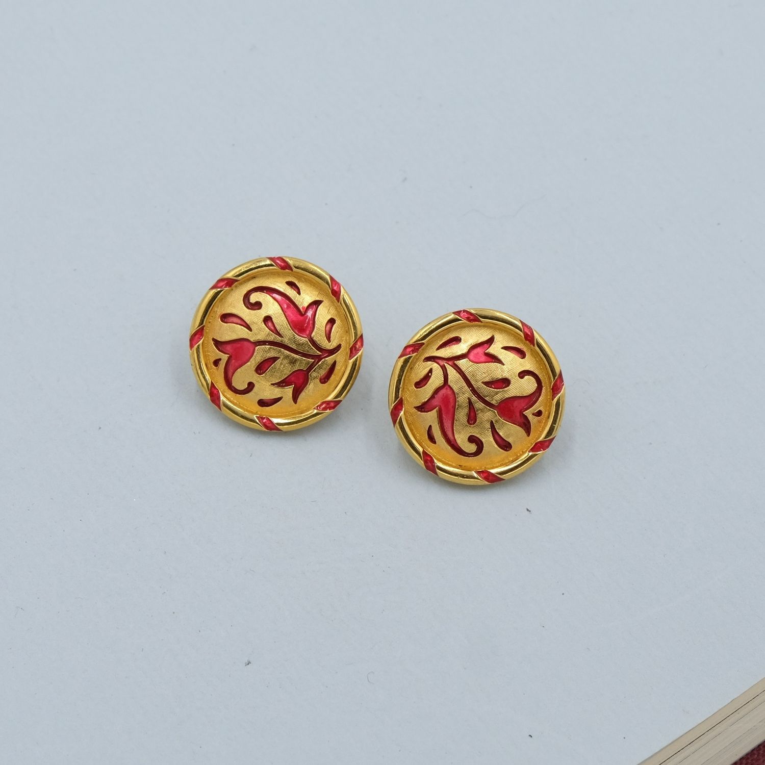 Vintage Trifari Red Enamel Earrings 1960s