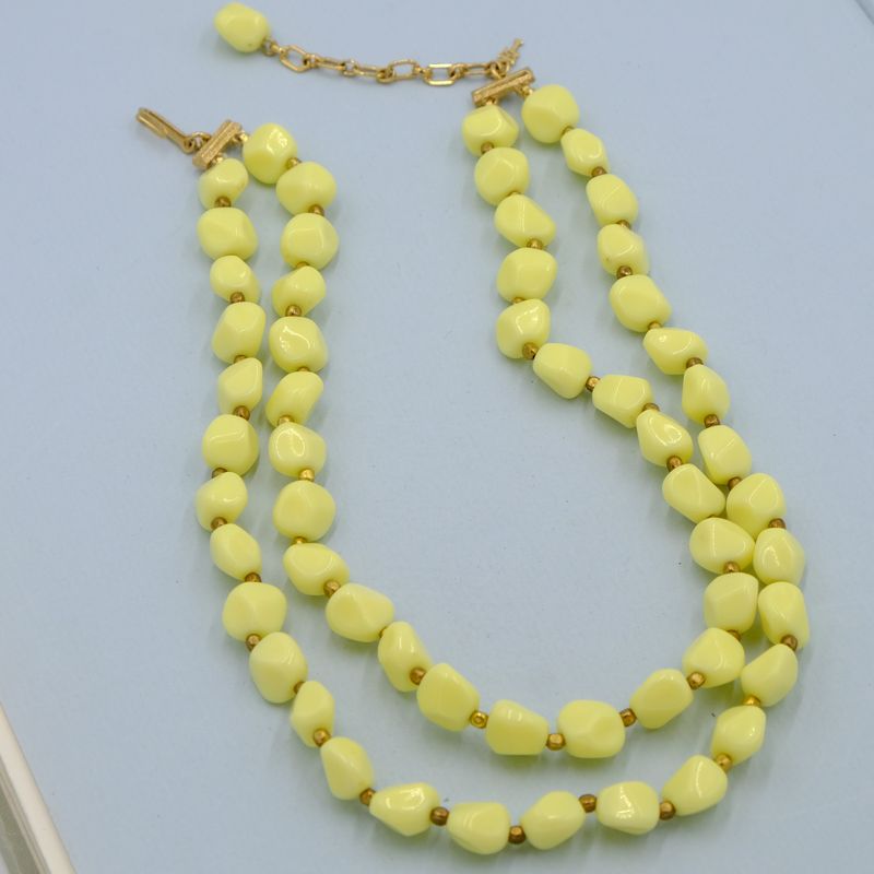 Vintage Trifari Double Strand Yellow Plastic necklace 1960s