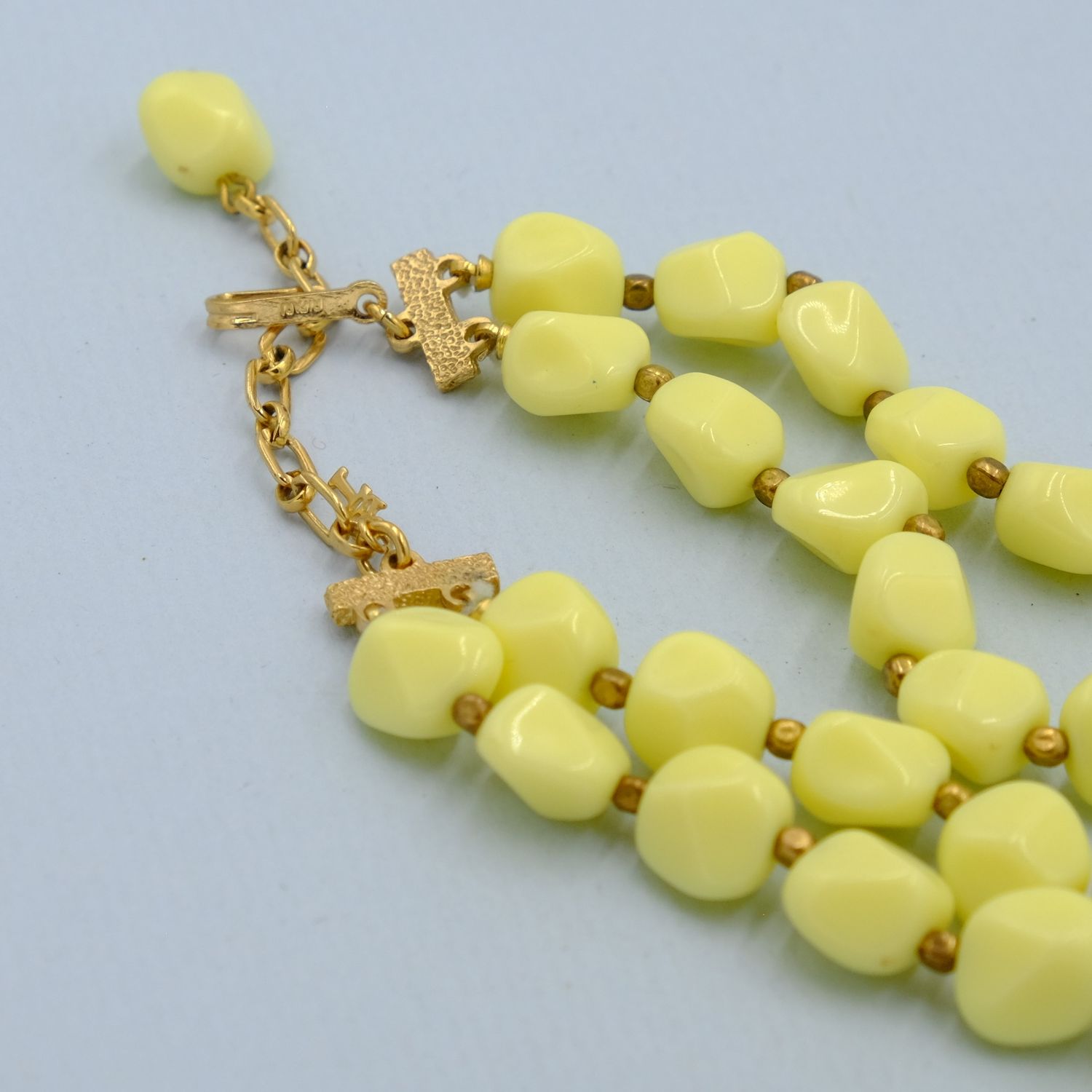 Vintage Trifari Double Strand Yellow Plastic necklace 1960s