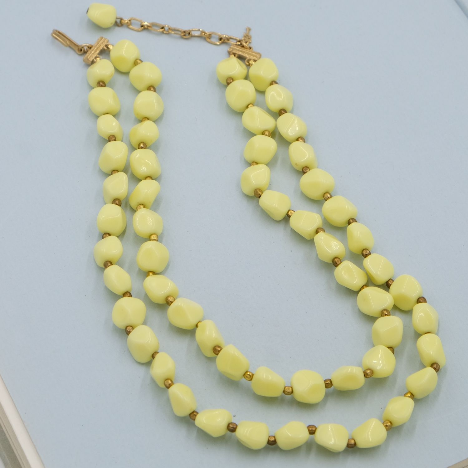 Vintage Trifari Double Strand Yellow Plastic necklace 1960s