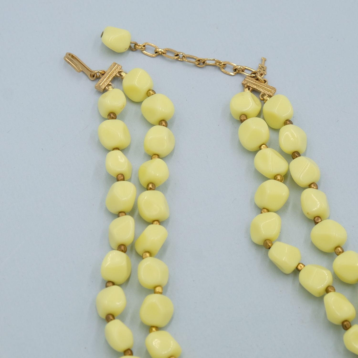 Vintage Trifari Double Strand Yellow Plastic necklace 1960s