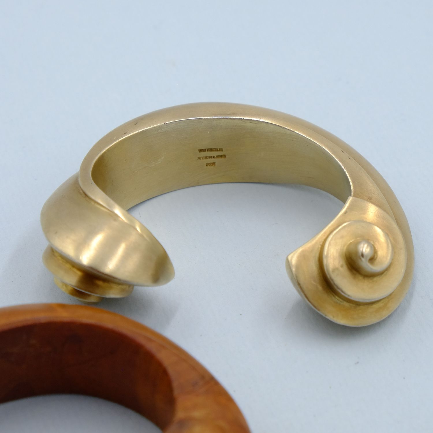 Wooden and Etruscan Silver Double Pair Bracelets