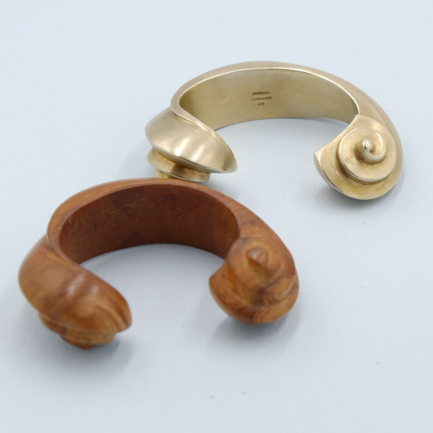 Wooden and Etruscan Silver Double Pair Bracelets