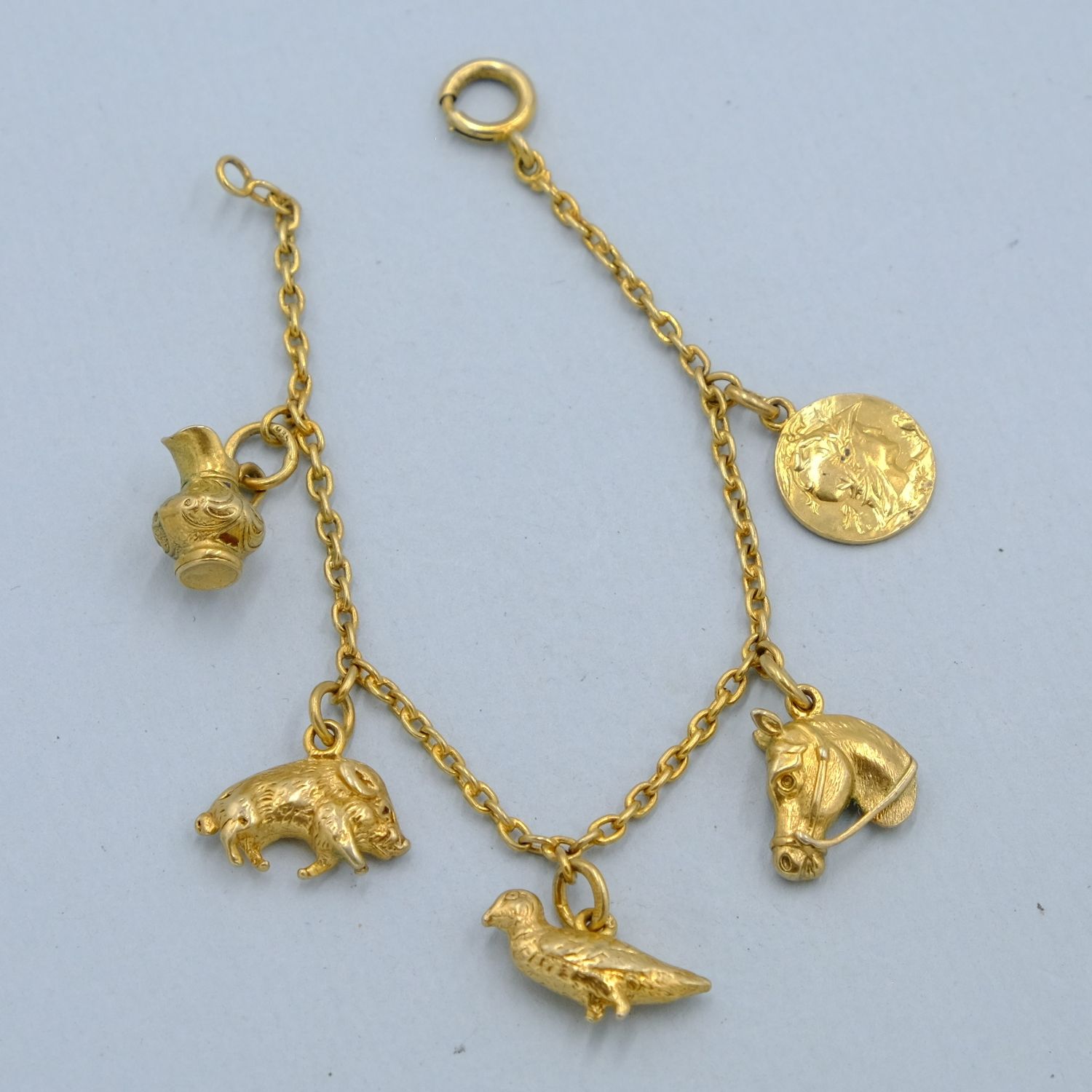 Vintage Sterling Farm Animals Charm Bracelet 1930s