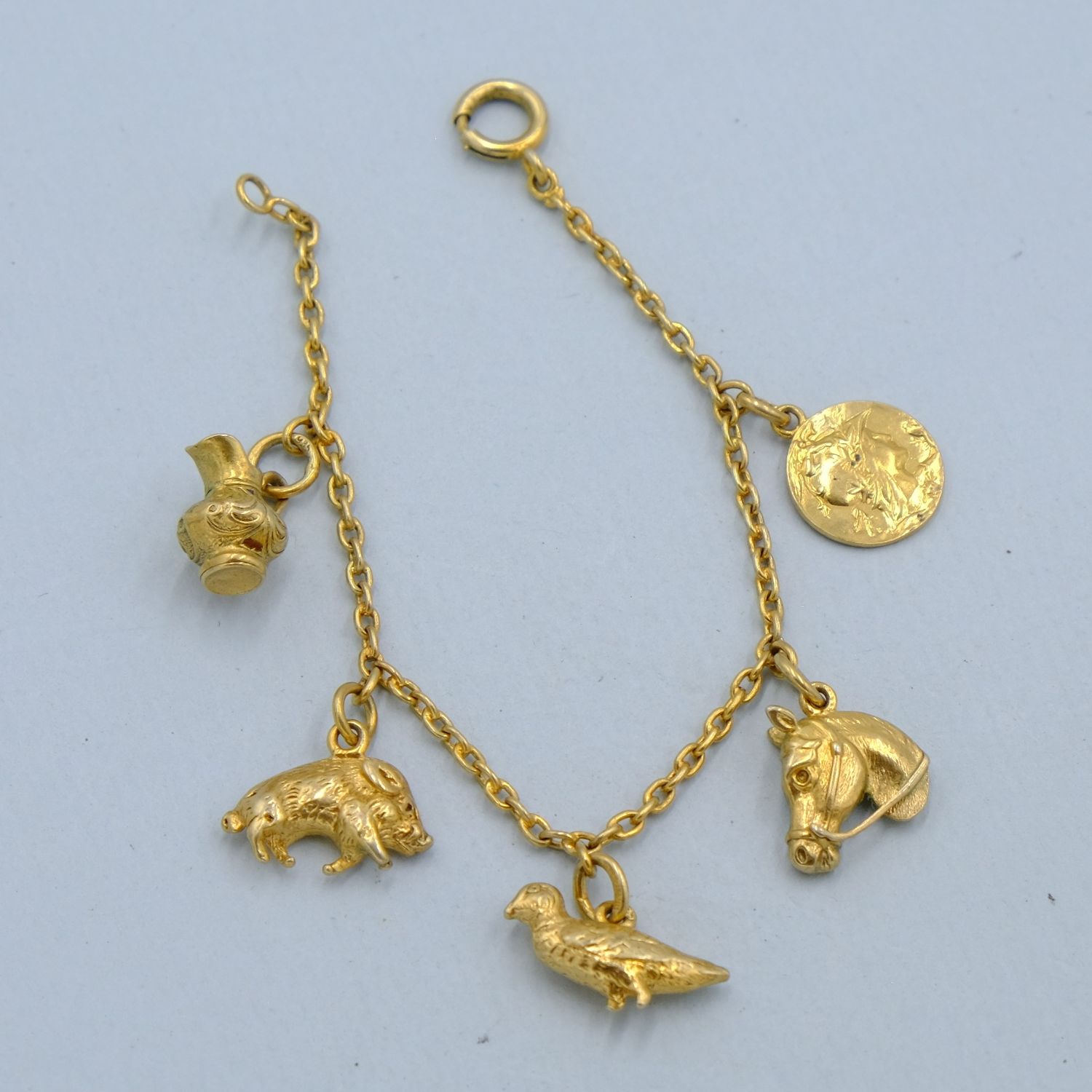 Vintage Sterling Farm Animals Charm Bracelet 1930s