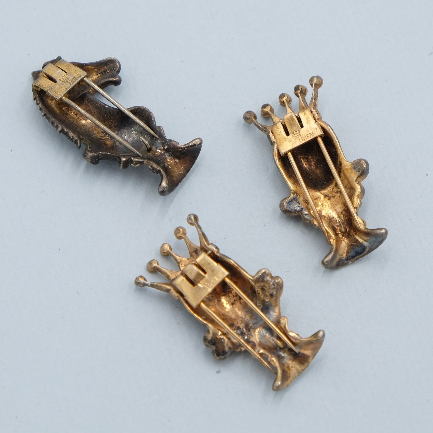Collectible Trifari Sterling Chess Trio Set Dress Clip 1940s