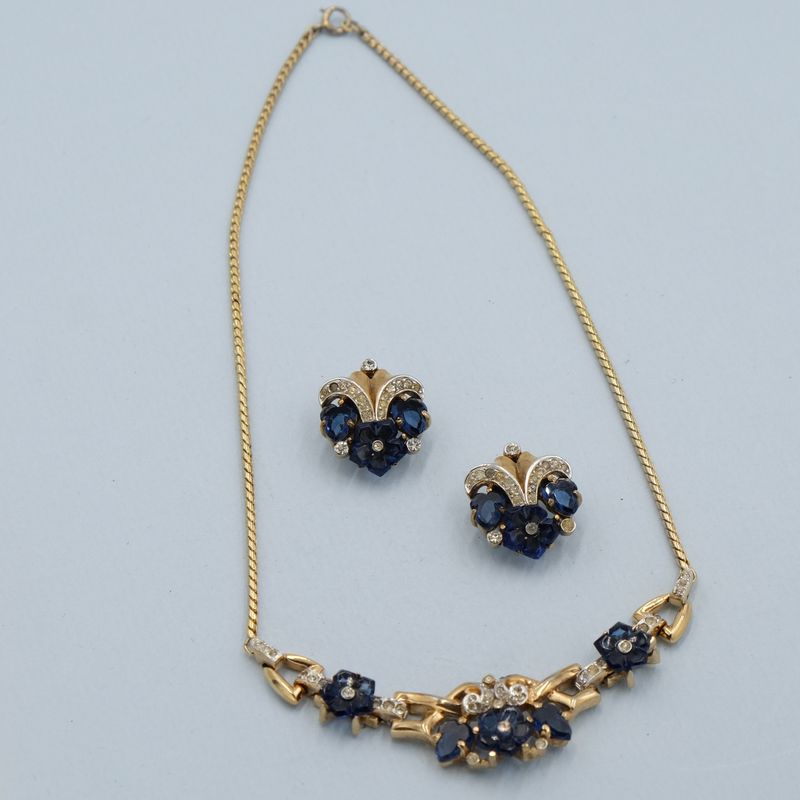Vintage Trifari Fleur de Paris Necklace and Earrings Set 1950s