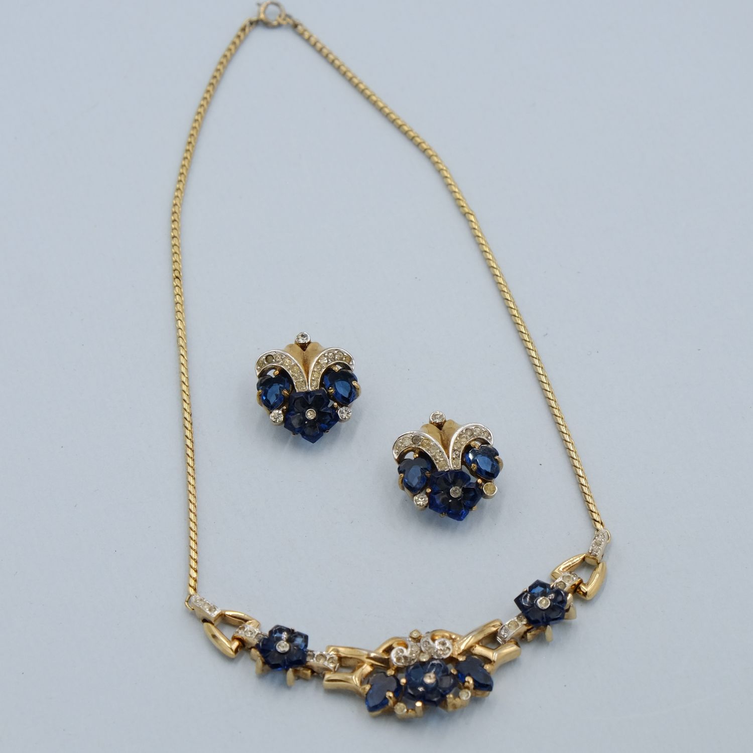 Vintage Trifari Fleur de Paris Necklace and Earrings Set 1950s