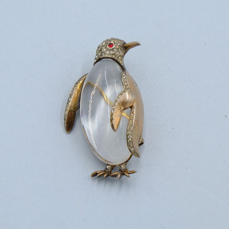 Trifari Jelly Belly Sterling Penguin Brooch 1940s