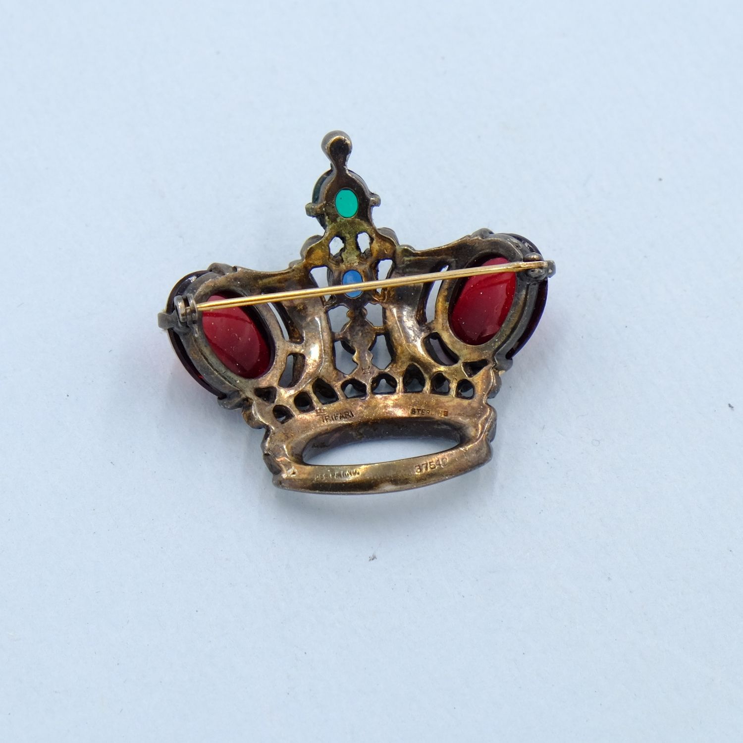 Trifari Sterling Crown with Red Cabochons 1940s